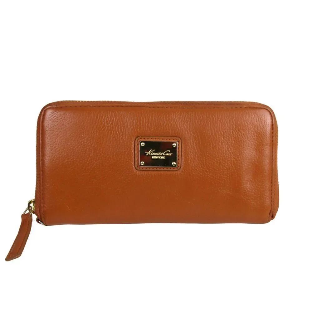Kenneth Cole BROWN GENUINE LEATHER ID BILL CARD ZIP AROUND WALLET CLUTCH